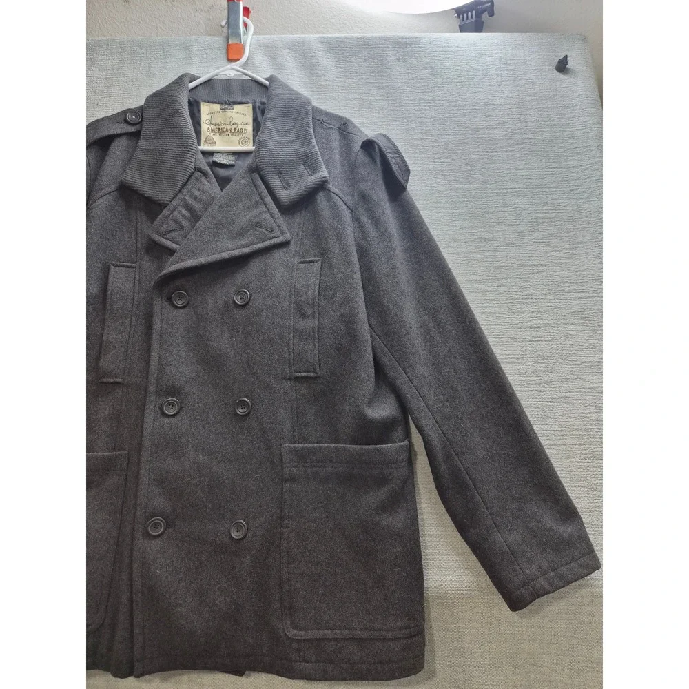 American Rag Cie Peacoat Mens XL Charcoal Gray Lined Wool Double Breasted Winter